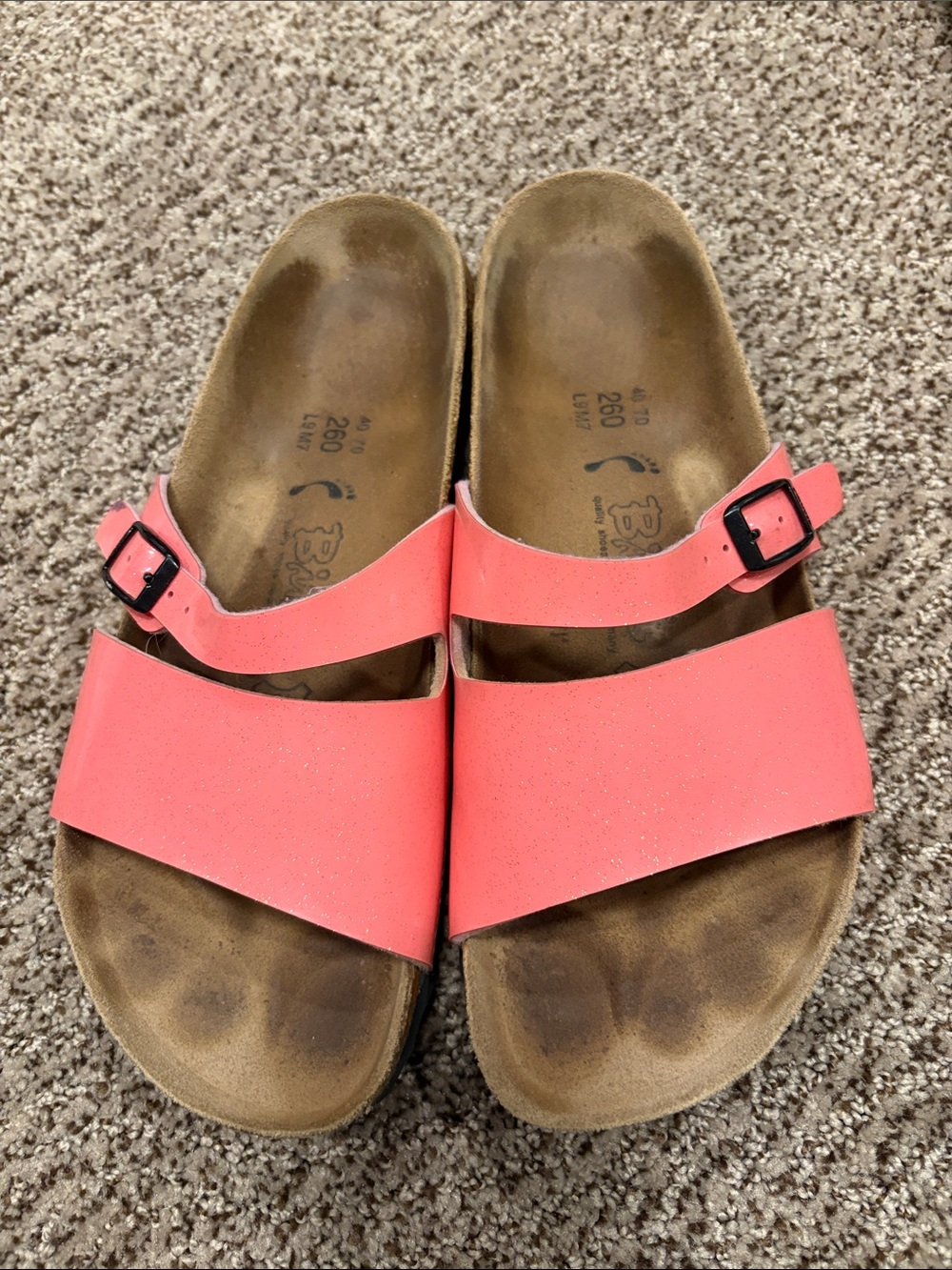 Coral Pink Slide Sandals with Buckle Strap